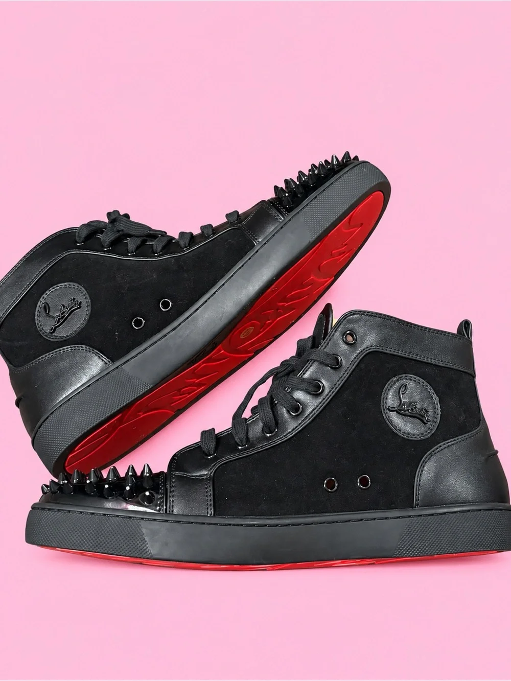 New Christian Louboutin Lou Spikes Suede Leather High Top Black Size 47 / US 14